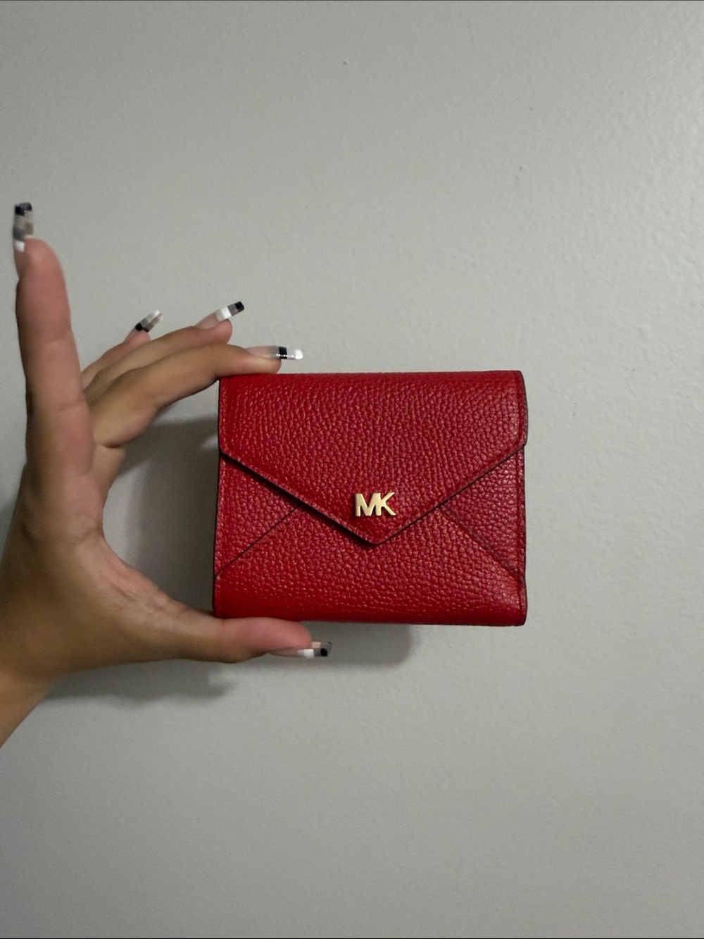 Michael Kors Red Pebbled Leather Envelope Wallet with Gold MK